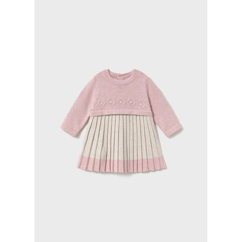 BABY ROSE & BIEGE KNIT DRESS PLEATED / 2815-035