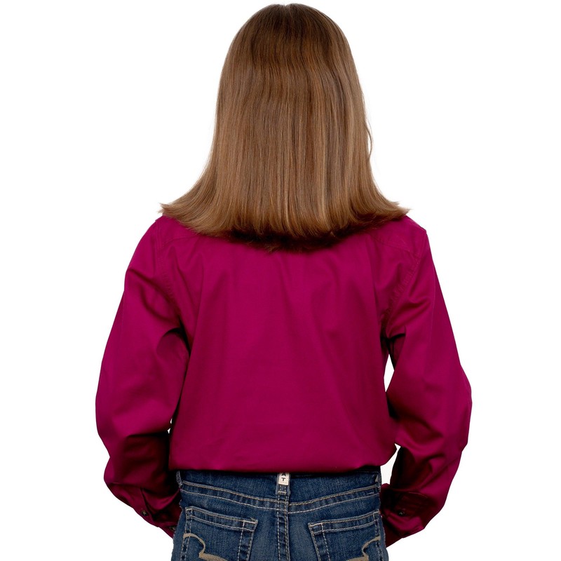 Just Country Kids Girls Kenzie Half Button Long Sleeve Magenta Work Shirt