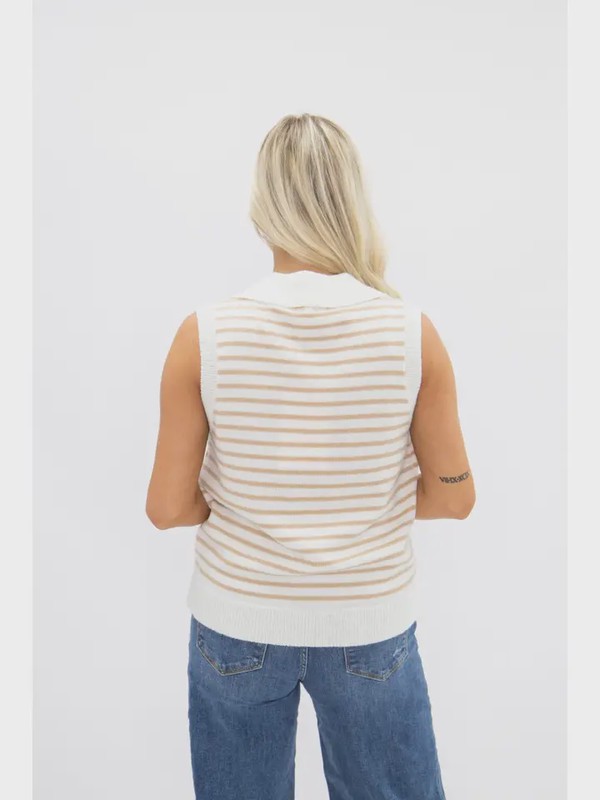 Cream and Beige Striped Vest