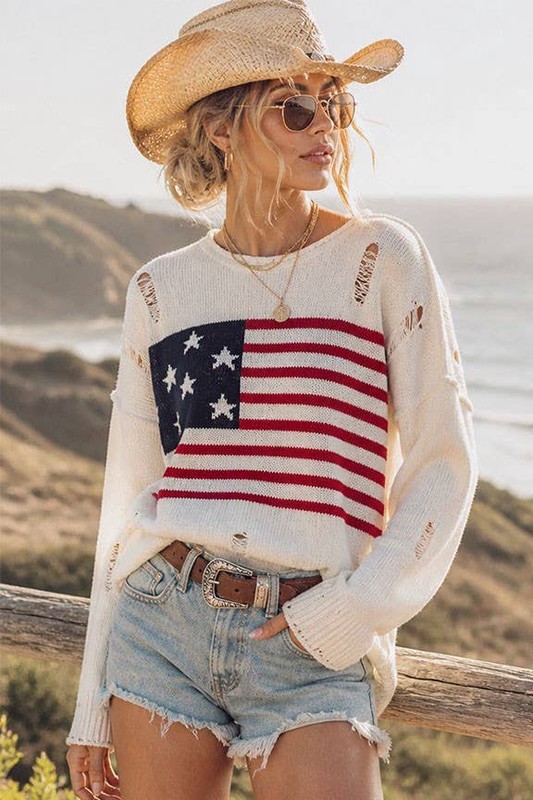 AMERICANA - Americana(25th)aquagirl ☆アメリカーナ Distressed USA Americana Sweater — RLYNNE Boutique