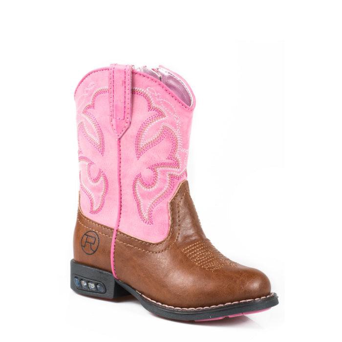 Roper Kids Toddler Lightning Tan and Pink Boot