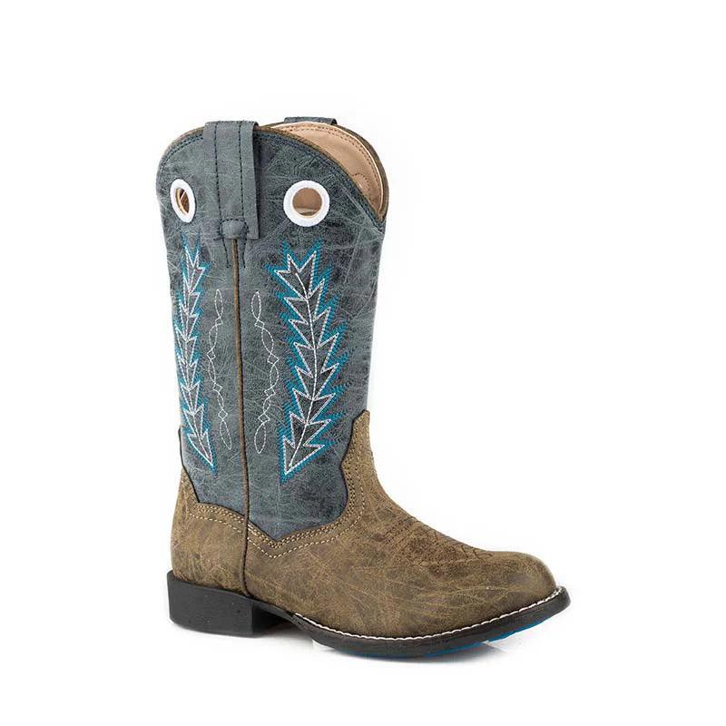 Roper Kids Hole In The Wall Brown and Blue Boot