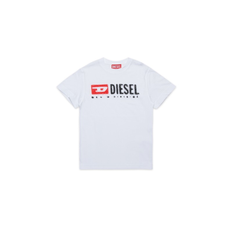 WHITE TSHIRT SHORT SLEEVE BLACK DIESEL LOGO TADJUSTK14 / J02475-00Y19-K100