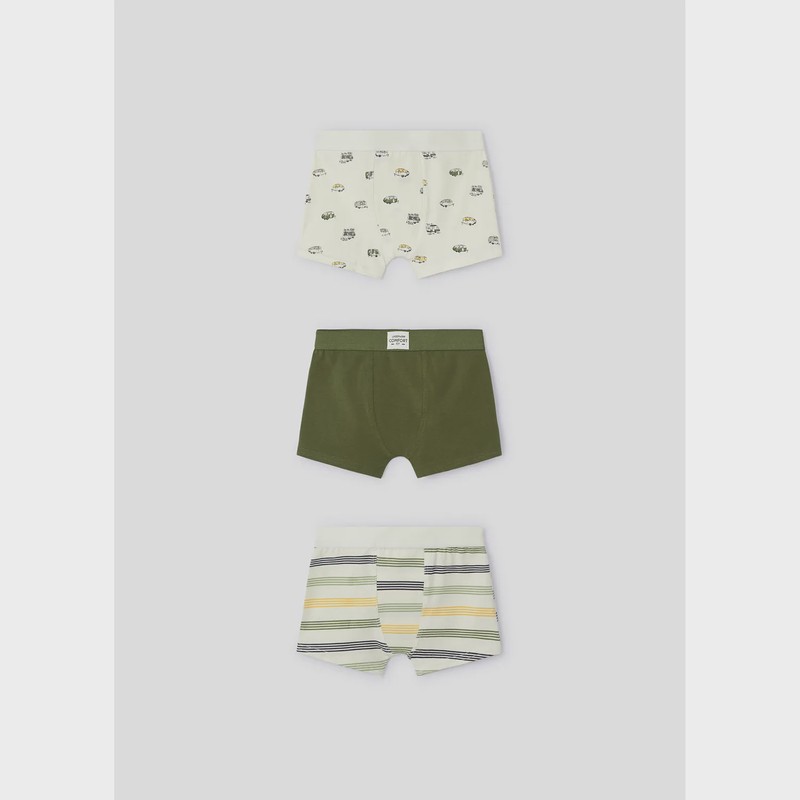 3PACK BOXER SHORTS GREEN & BEIGE ASSORTED PRINTS STRIPES & TRAILERS / 10694-013