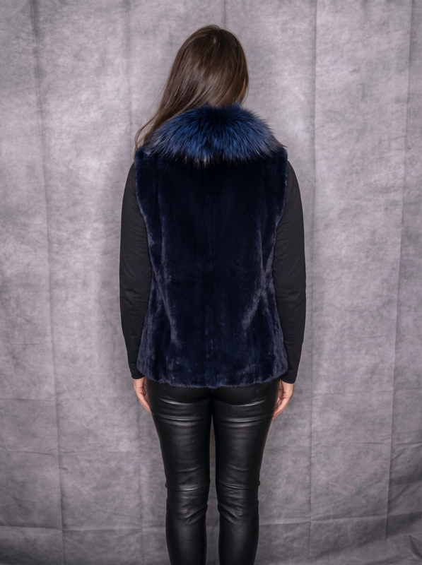 Dyed Blue Sheared Beaver with Fox Vest
