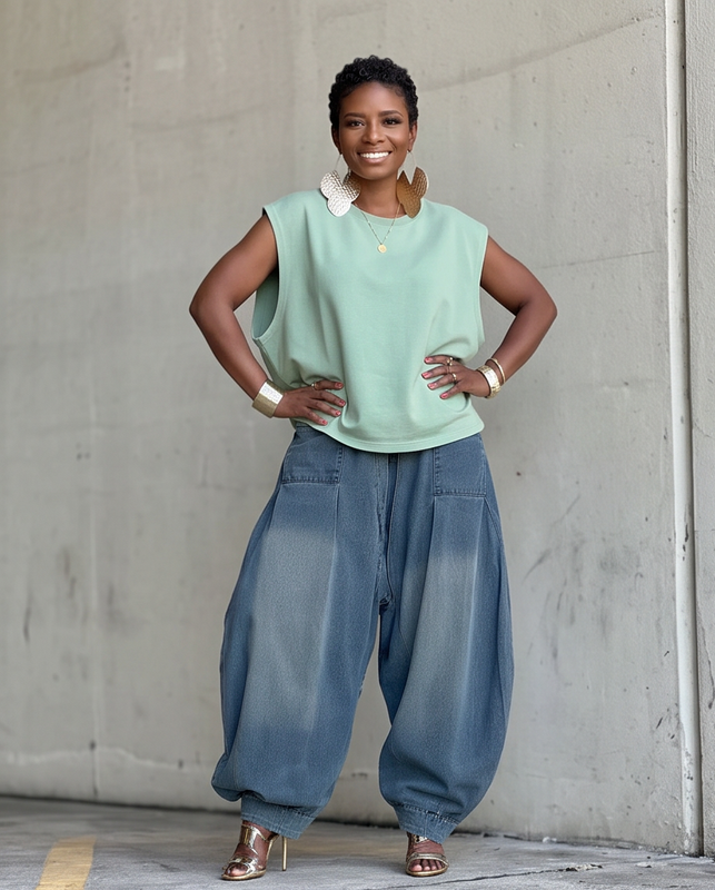 Wide Leg Lantern Jeans