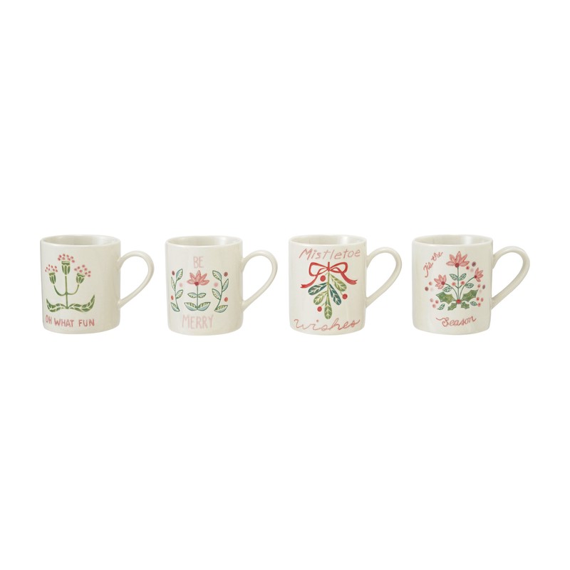 Stoneware Mug W Wax Relief Holiday Botanicals