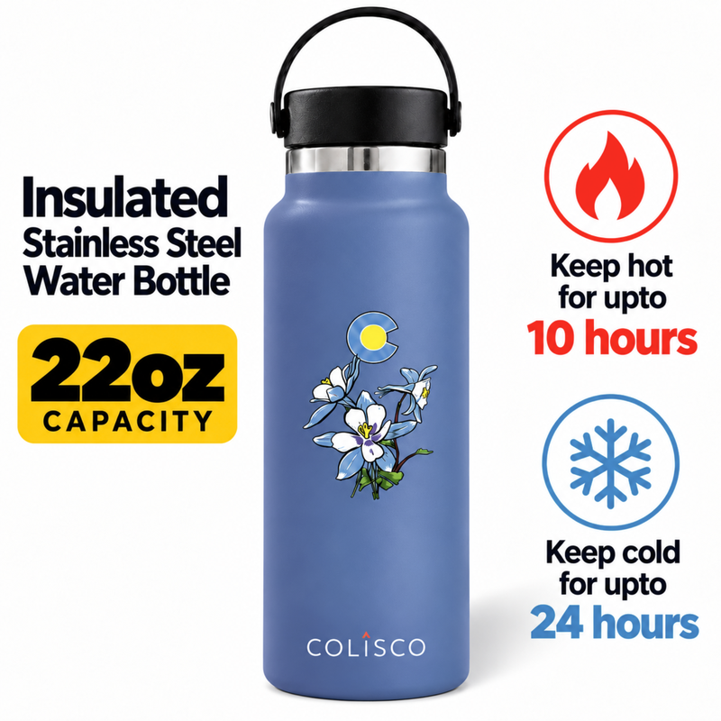 Colorado Columbine Stainless Steel Water Bottle, 22oz