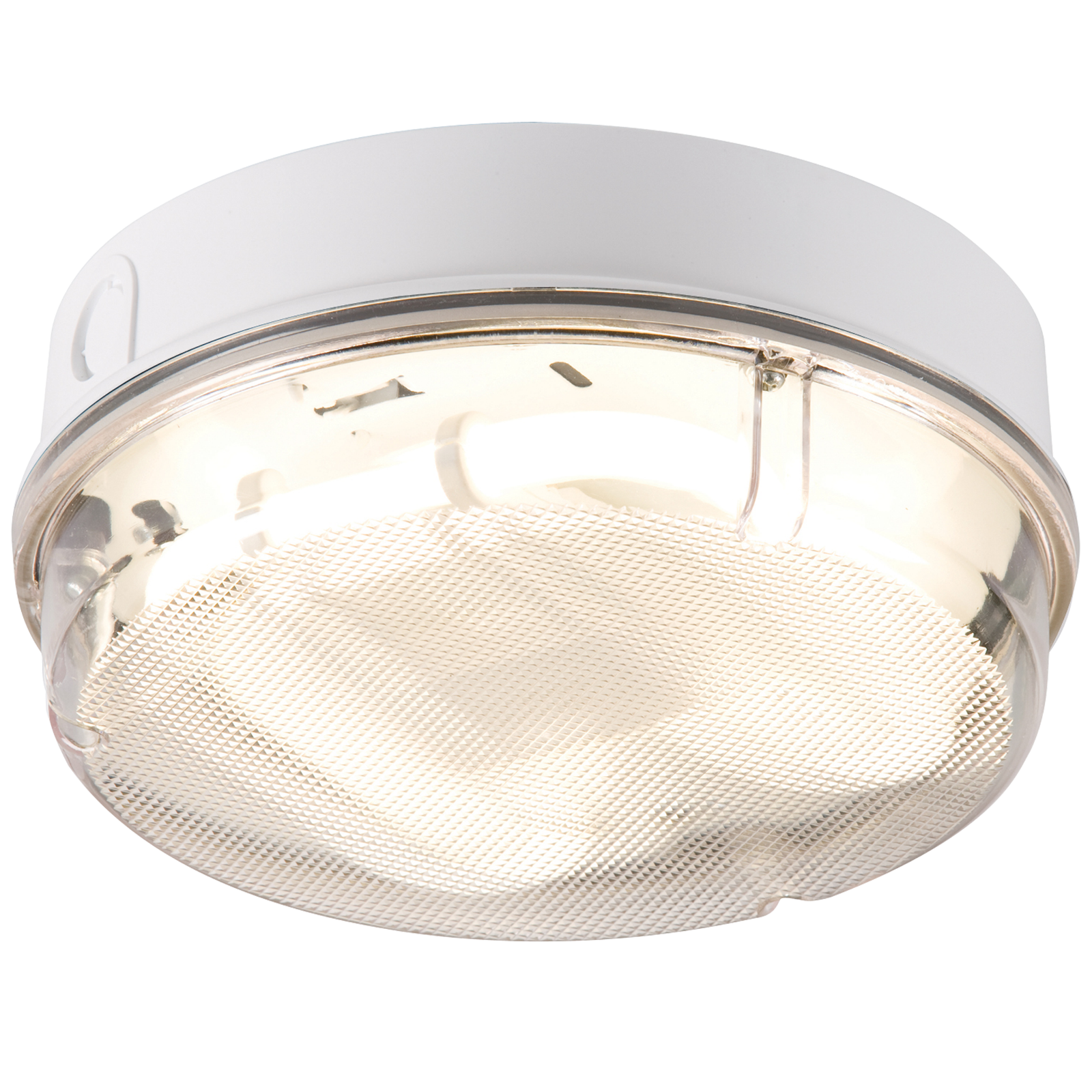 Ip65 16w Hf Round Bulkhead With Prismatic Diffuser And White Base Ip65 16w Hf Round Bulkhead With Prismatic Diffuser And White Base