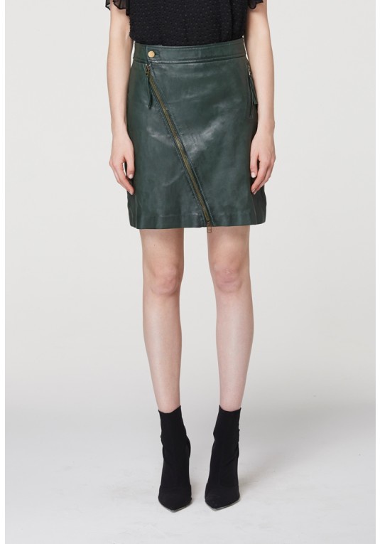 OnceWas Goldsmith Diagonal Zip Leather Skirt