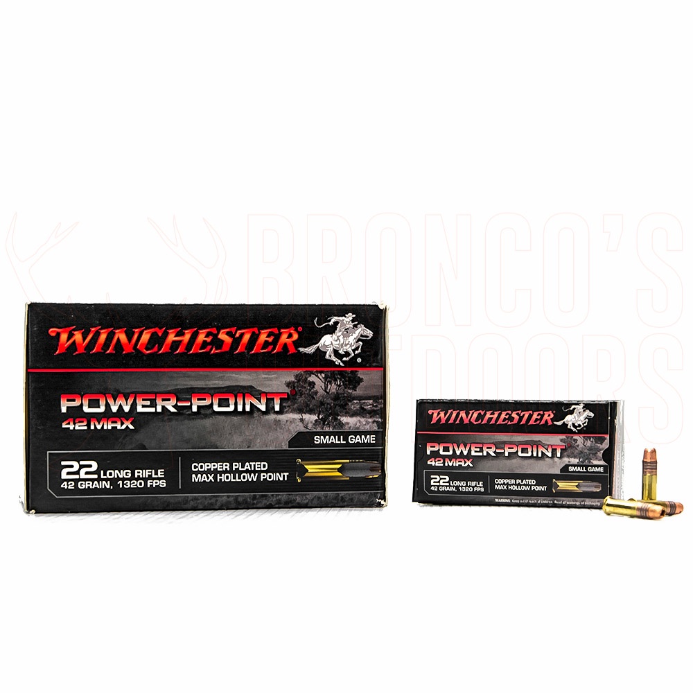Winchester Power Point .22LR 42 MAX HP 500 Rounds Broncos Outdoors