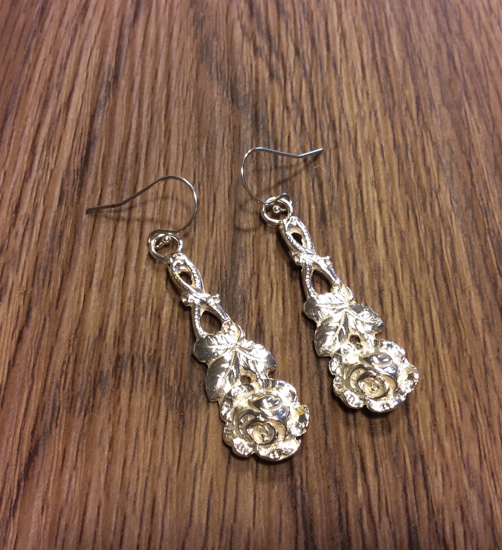 Vintage Hildesheimer Rose Earrings Made From German Spoon Handles Vintage Hildesheimer Rose Earrings Made From German Spoon Handles Circa 1920