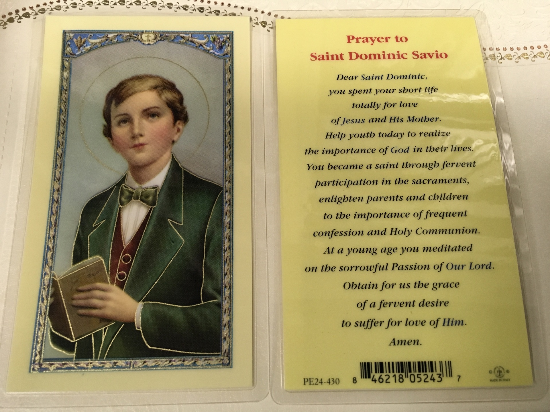 Prayer To St. Dominic Savio Holy Card | St. Anthony's Catholic Gift Shop