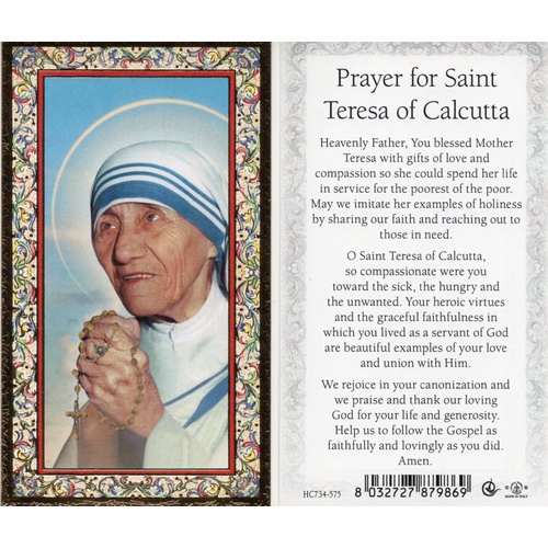 Holy Prayer Card: Prayer To St Teresa Of Calcutta - 6cm X 10.5cm - The ...