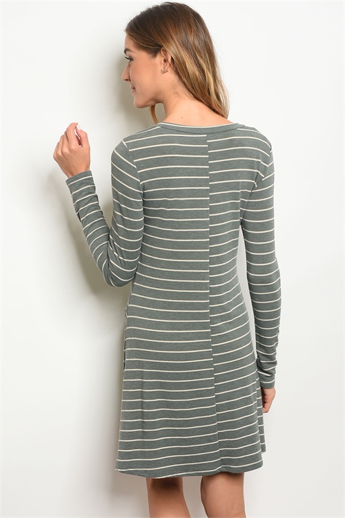 green and white striped dress