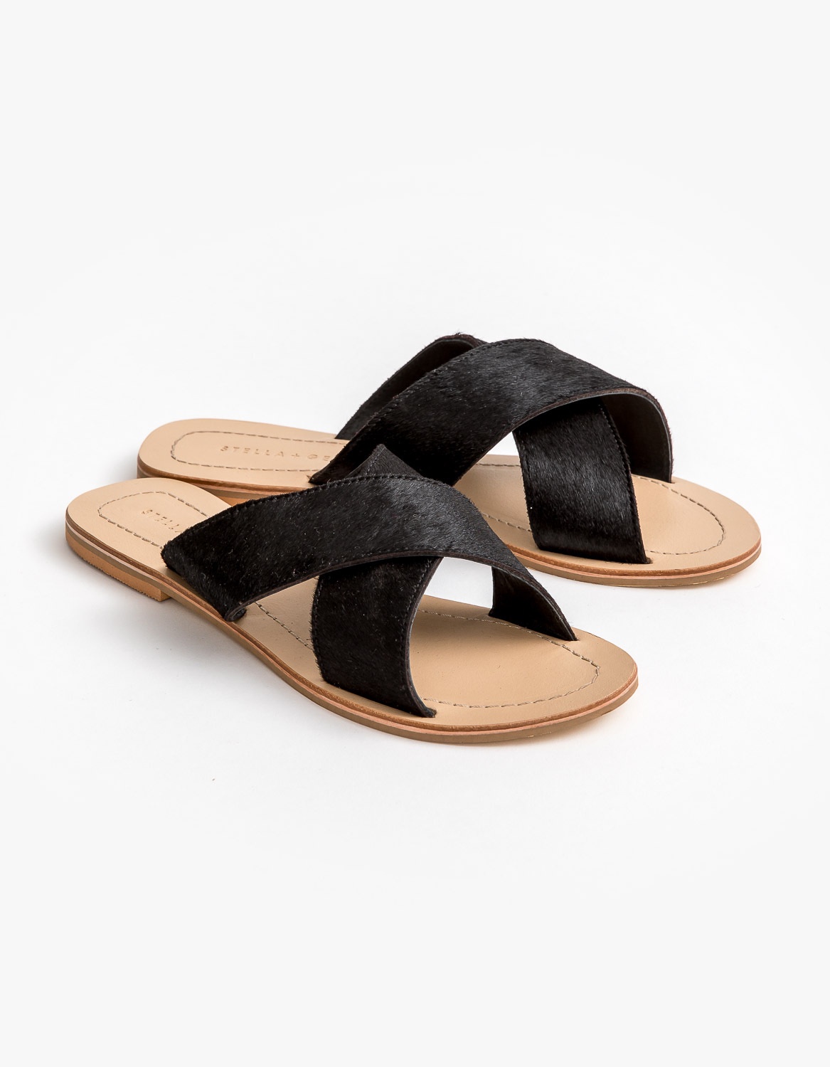 Sandal Black Fur Criss Cross