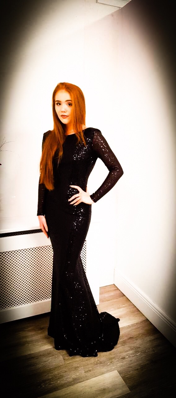 black sequin fishtail dress