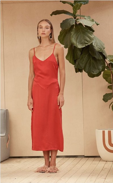 red silk dress midi