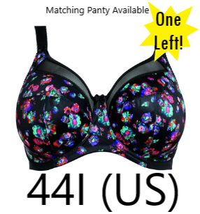 KEIRA UK-SIZES 38FF-GODDESS KAYLA U//W BANDED BLACK FLORAL PRINT BRA